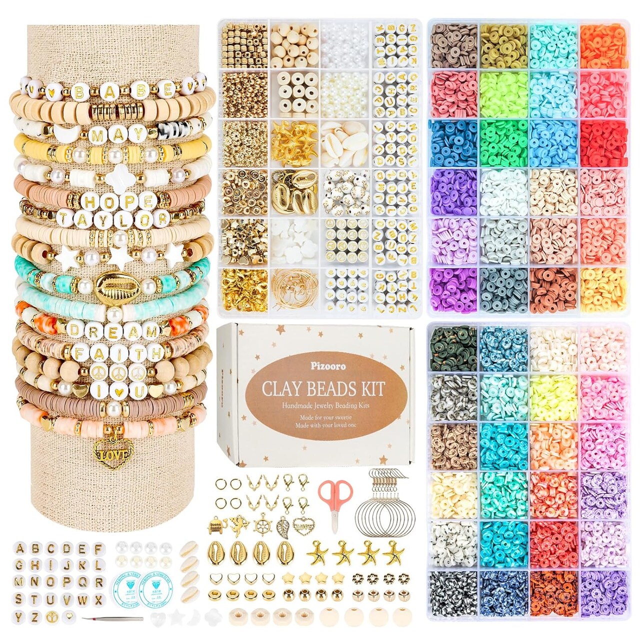 Clay Beads 3 Boxes Bracelet Making Kit, 10500Pcs Beads For Jewelry Making, Round Letter Beads With Charm And Elastic Strings, Friendship Bracelets Holiday Gifts For Girls Adults